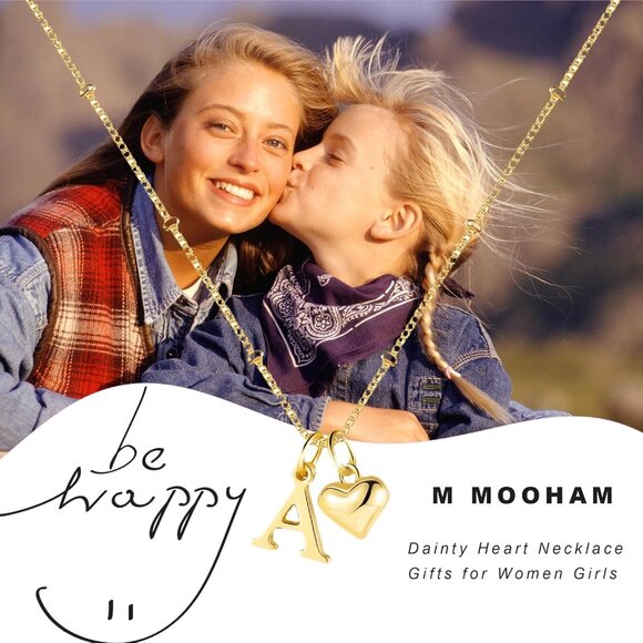 Adjustable 14K Gold Plated Heart Initial Pendant Necklace - Elegant Jewelry Gift - Picture 6 of 7